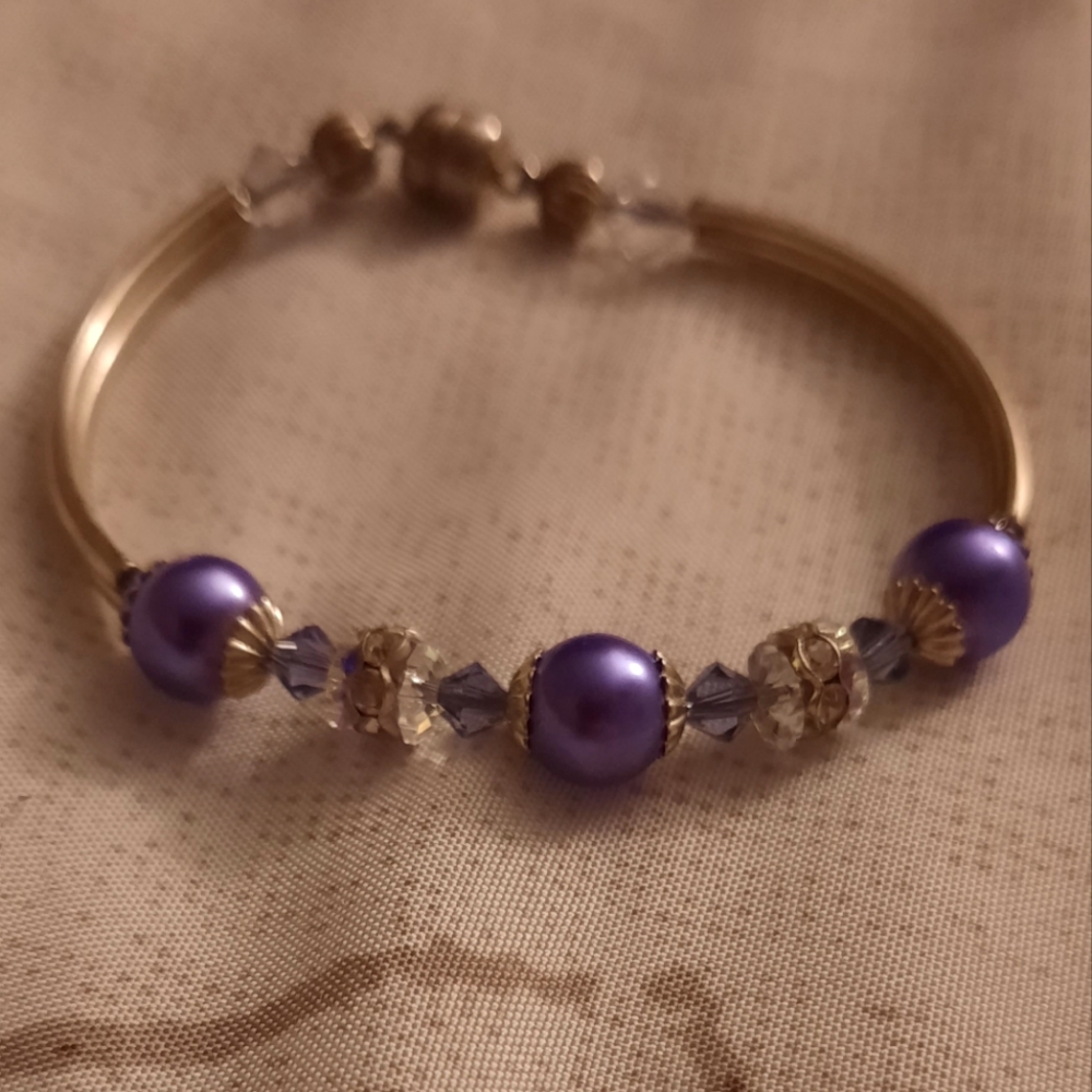 Handmade purple pearl sparkly gem bedazzled bracelet